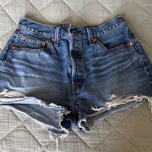 Levi's Distressed High-Rise Blue Jean Shorts